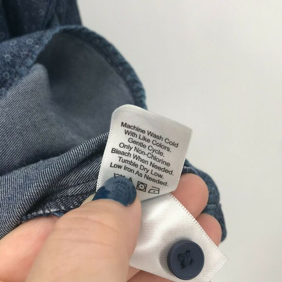 Coldwater Creek Top Womens Medium Blue Floral Chambray Button Up 3/4 Sleeve - Picture 8 of 12